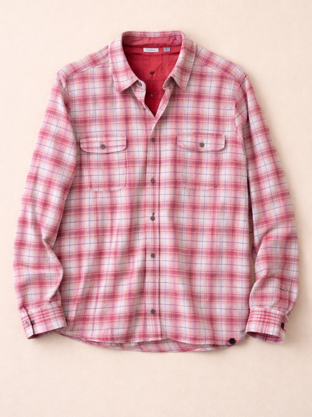 L.L.Bean Double Cloth Plaid Shirt Women’s Button Front Pink Red Flannel Gorpcore